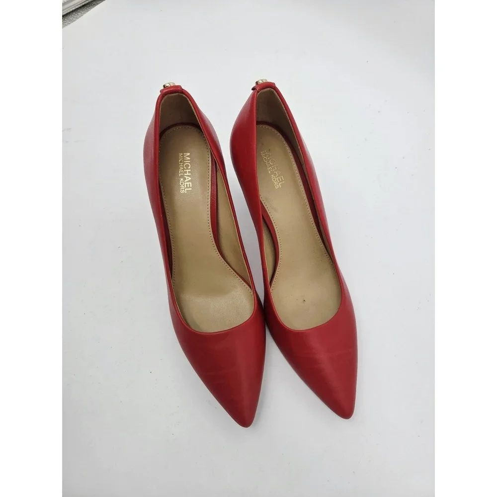 Michael KORS 7.5 M Dorothy Flex red Leather Pump Heel Gold